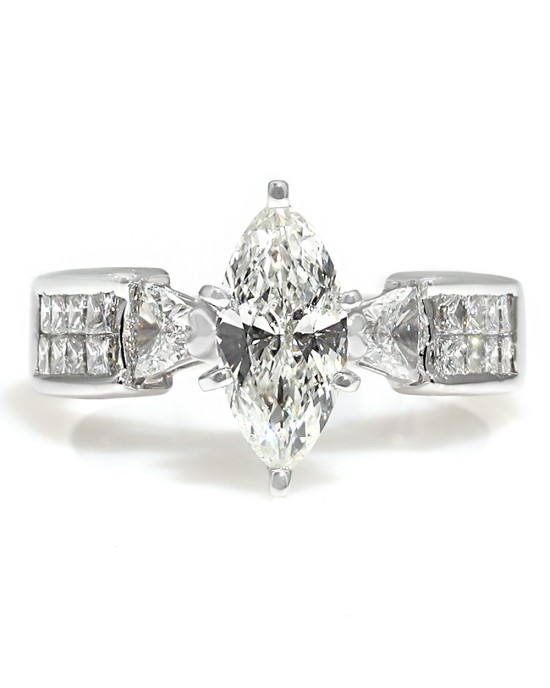 Marquise Diamond Solitaire Engagement Ring with Trilliant and Princess Accents